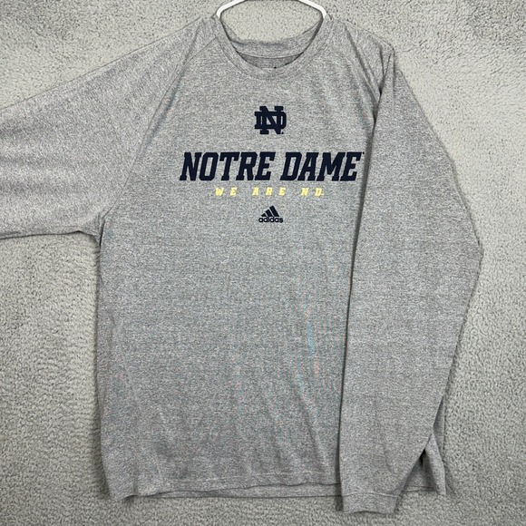 Notre Dame Fighting Irish Climalite Mens 2XL Shirt Long Sleeve Gray Adidas EUC